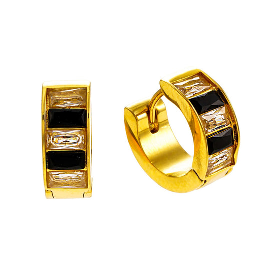 LOTTA: Retro Black & White Embedded Zirconia Mini Hoop Earrings - Velora Luxury Fashion