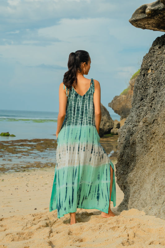 Tie Dye Stripe Dress - Turquoise & Grey