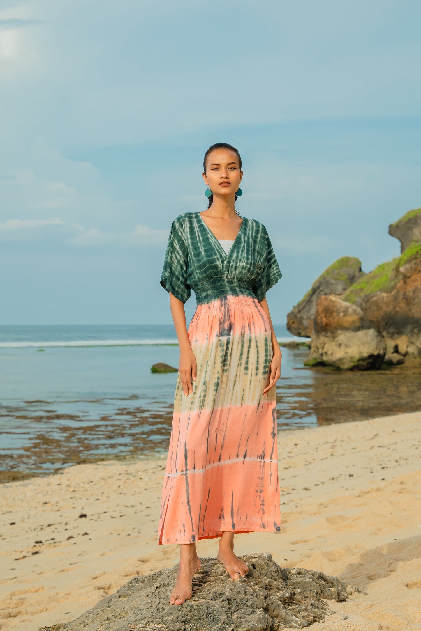 Tie Dye Stripe Maxi Dress - Pink & Grey