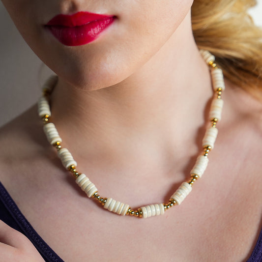 LULAMA: White Turquoise Stone & Gold Beaded Modern Boho Chain Necklace - Velora Luxury Fashion