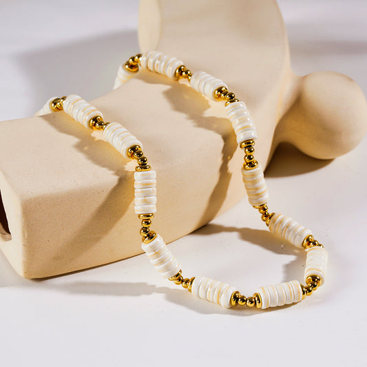 LULAMA: White Turquoise Stone & Gold Beaded Modern Boho Chain Necklace - Velora Luxury Fashion