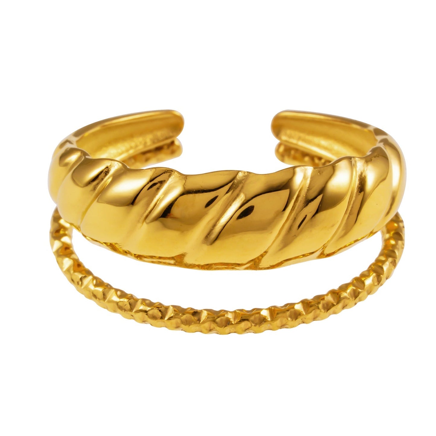 LYAM: Double Stacked Contrasting Textured Ring - Velora Luxury Fashion