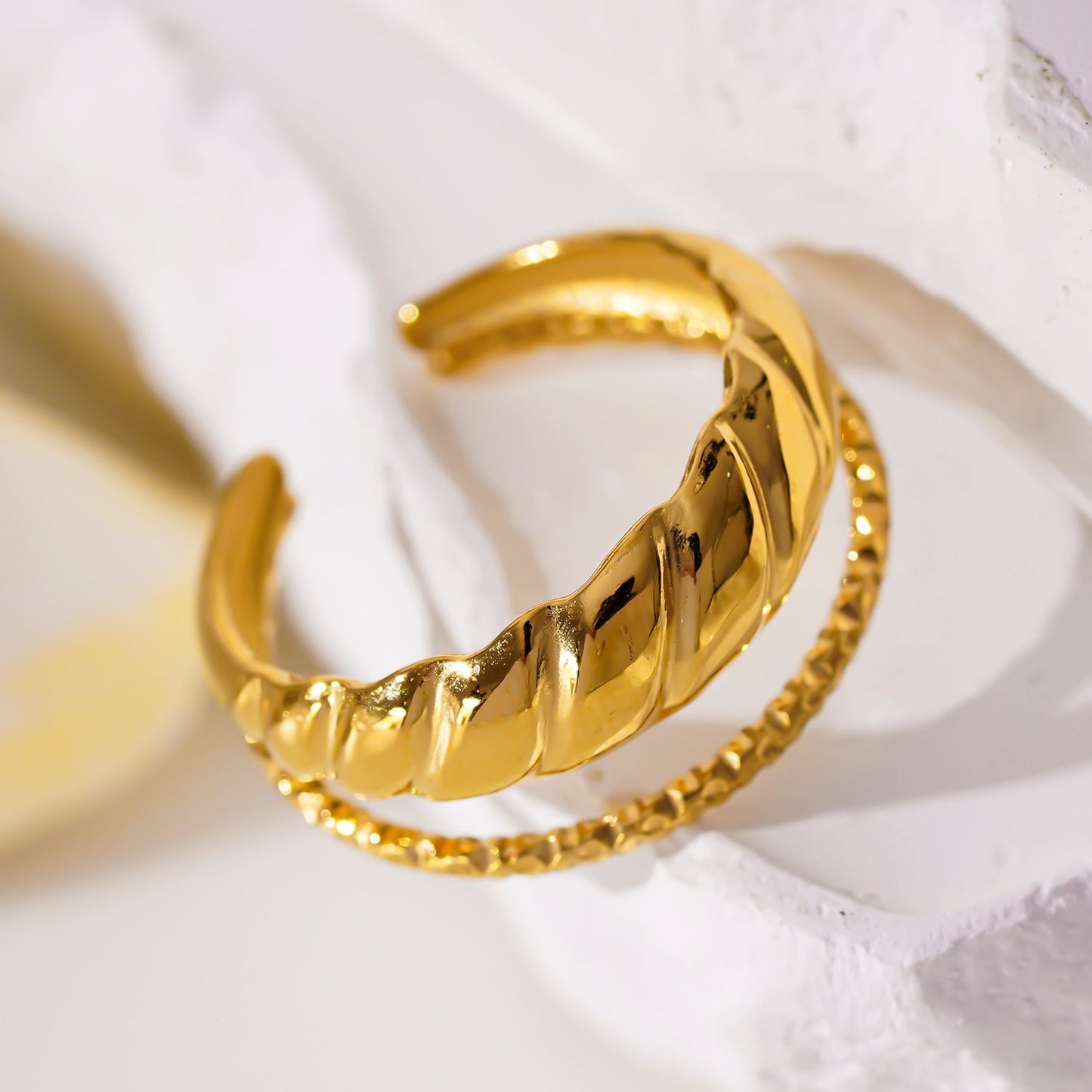 LYAM: Double Stacked Contrasting Textured Ring - Velora Luxury Fashion