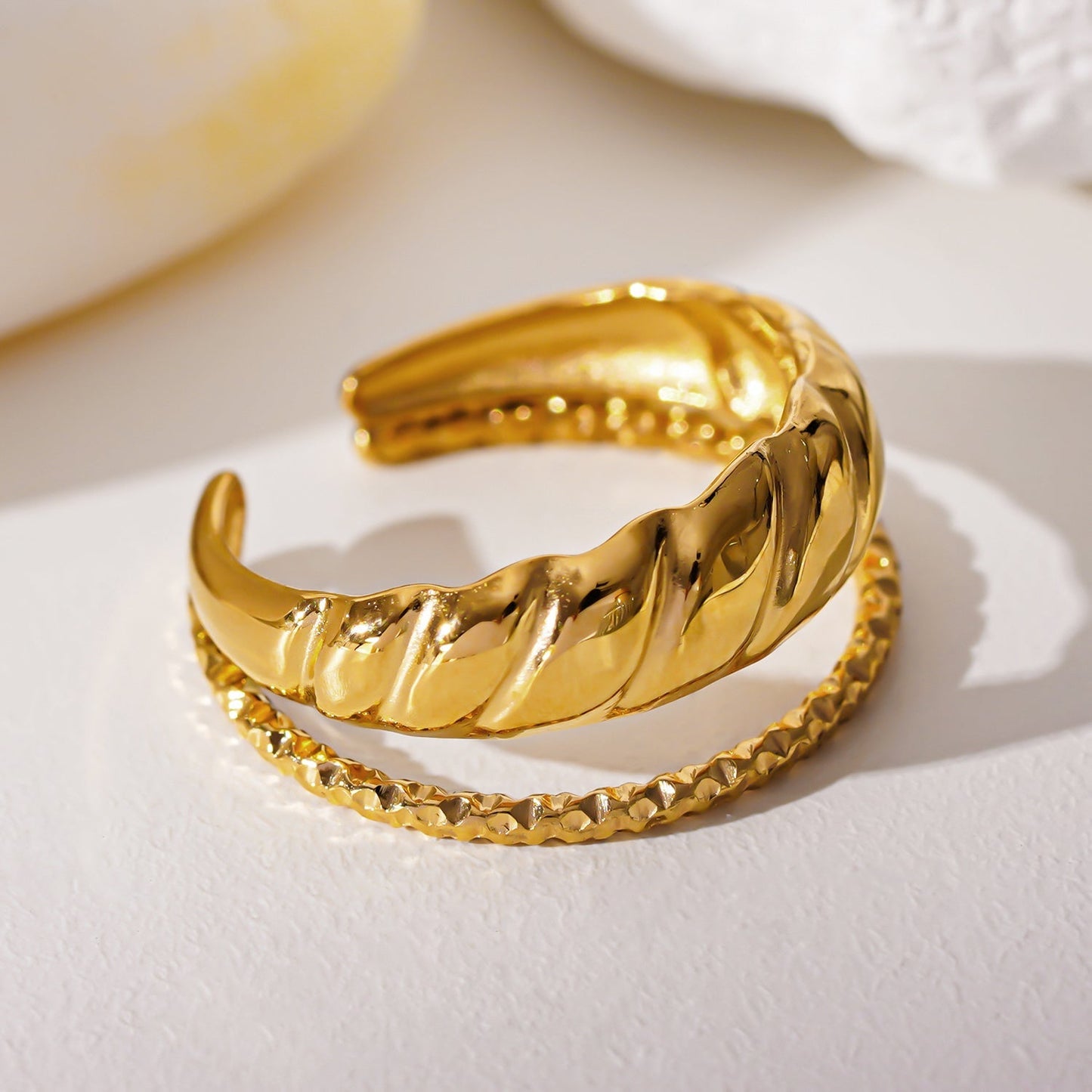 LYAM: Double Stacked Contrasting Textured Ring - Velora Luxury Fashion