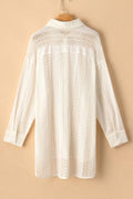 Lace Crochet Collared Neck Oversized Shirt - Velora Luxury Fashion