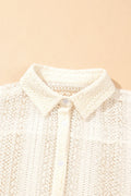 Lace Crochet Collared Neck Oversized Shirt - Velora Luxury Fashion