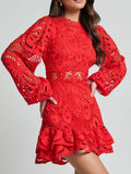 Lace Crochet Long Sleeve Mini Dress - Velora Luxury Fashion