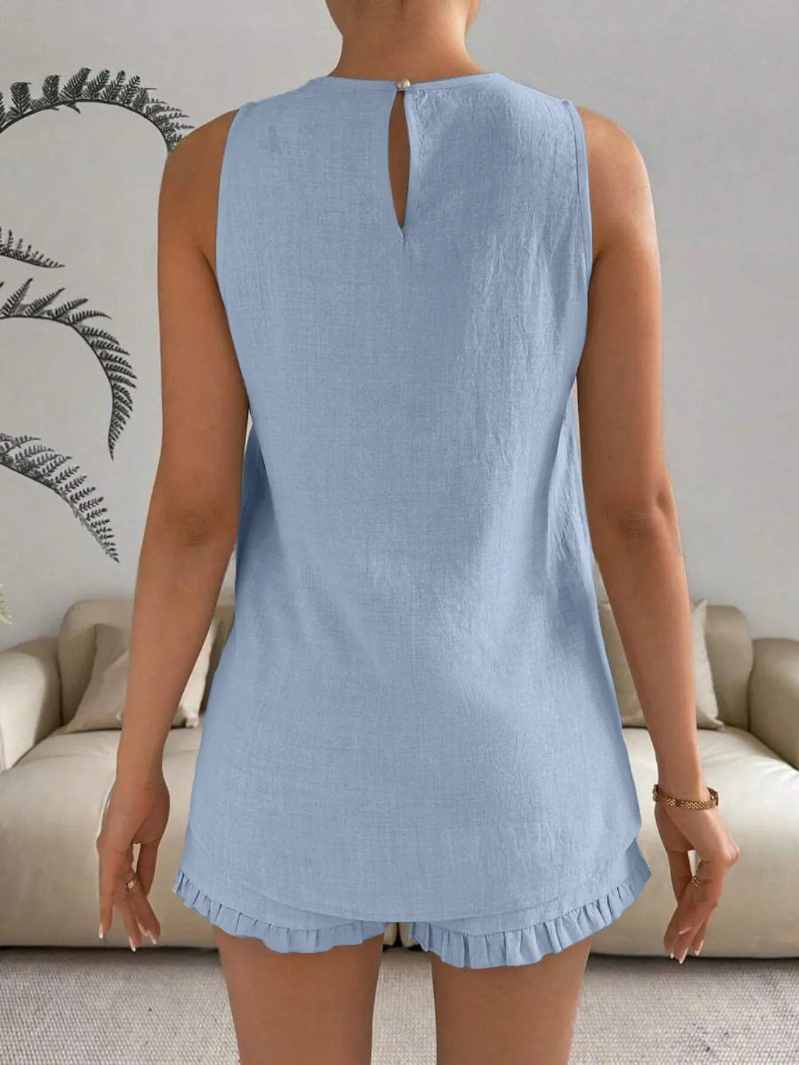 Lace Detail Round Neck Tank and Shorts Set - Velora Luxury Fashion