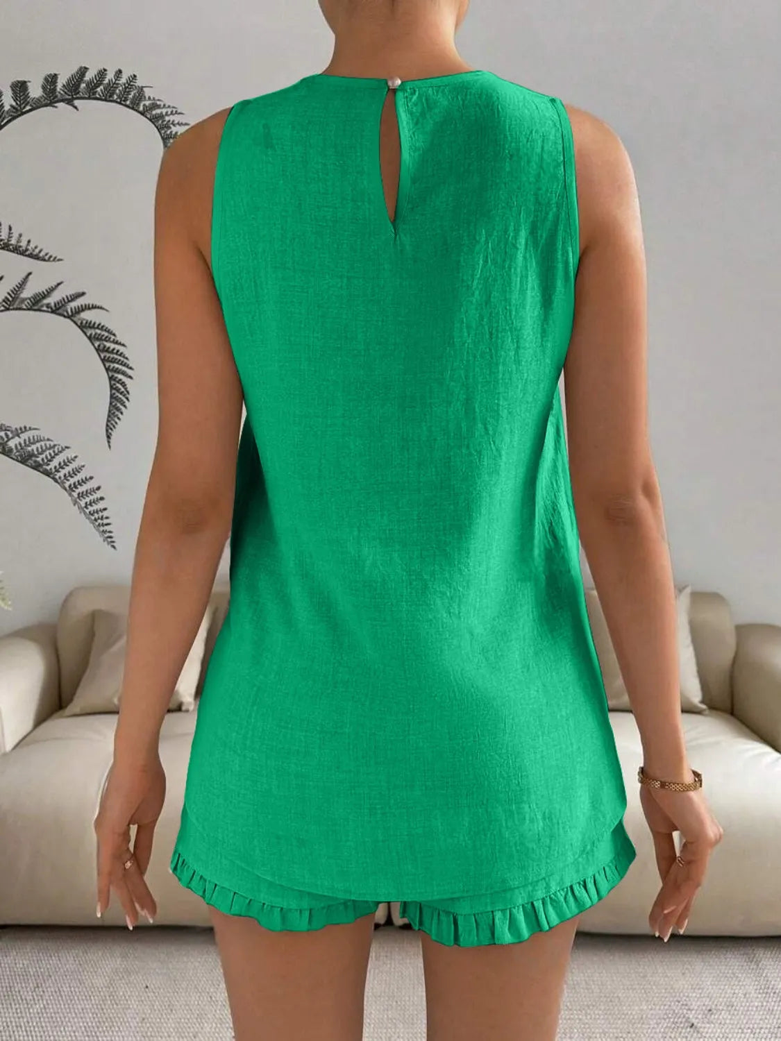 Lace Detail Round Neck Tank and Shorts Set - Velora Luxury Fashion