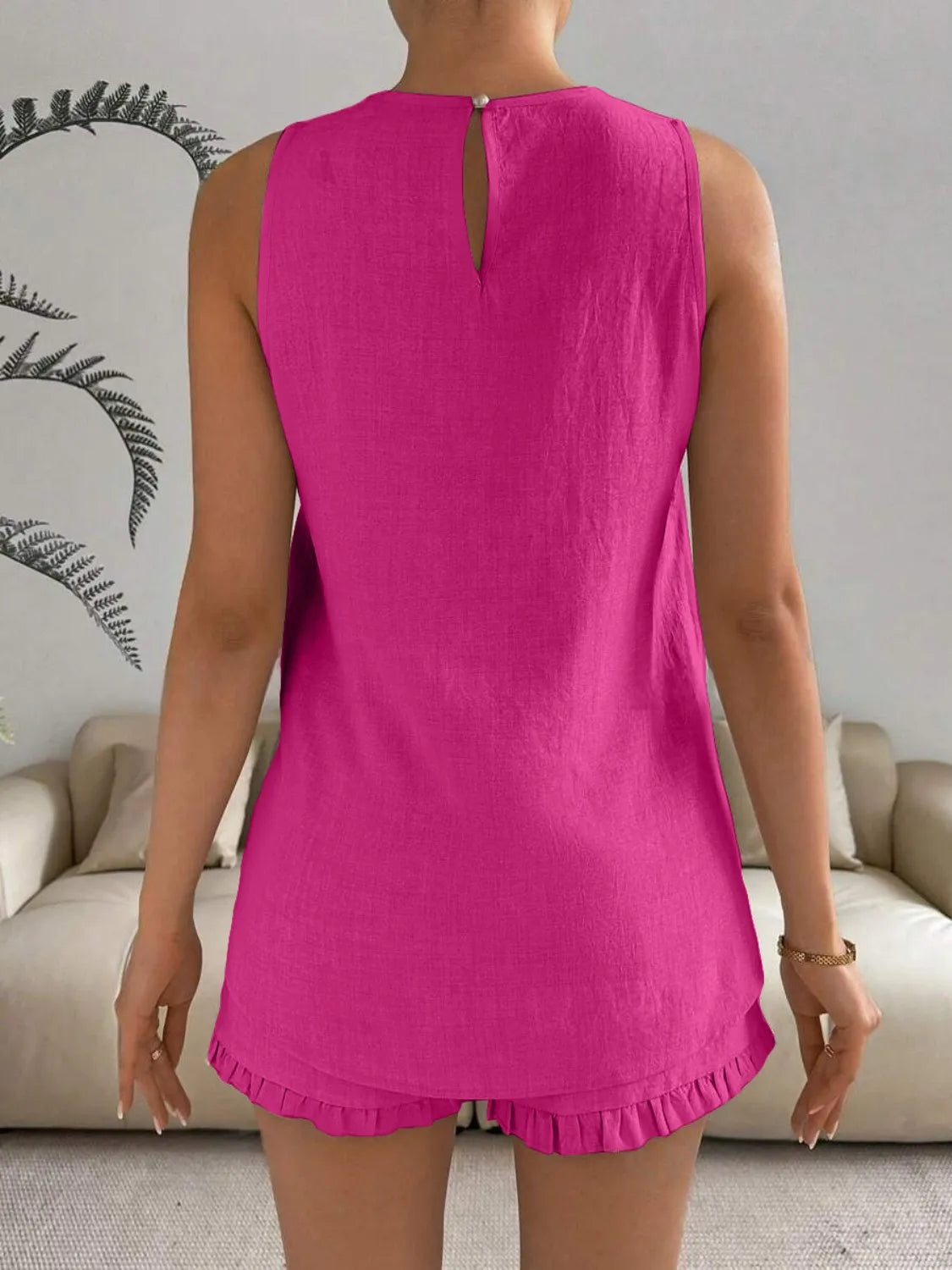 Lace Detail Round Neck Tank and Shorts Set - Velora Luxury Fashion