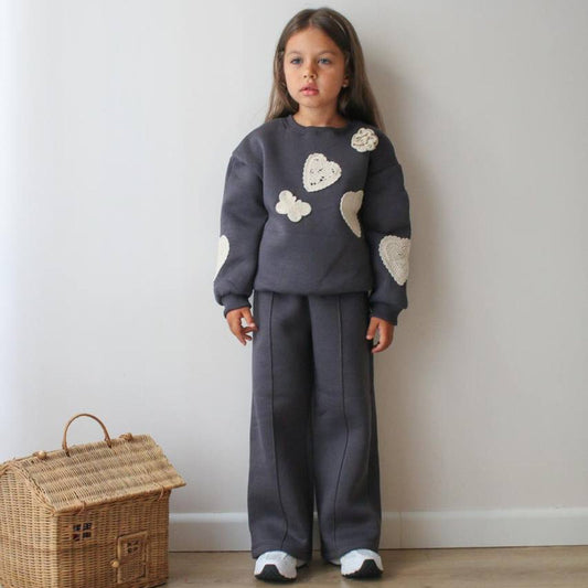 Lace Hearts Girls Casual Set - Velora Luxury Fashion
