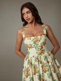 Lace Trim Floral Sleeveless Midi Dress - Velora Luxury Fashion
