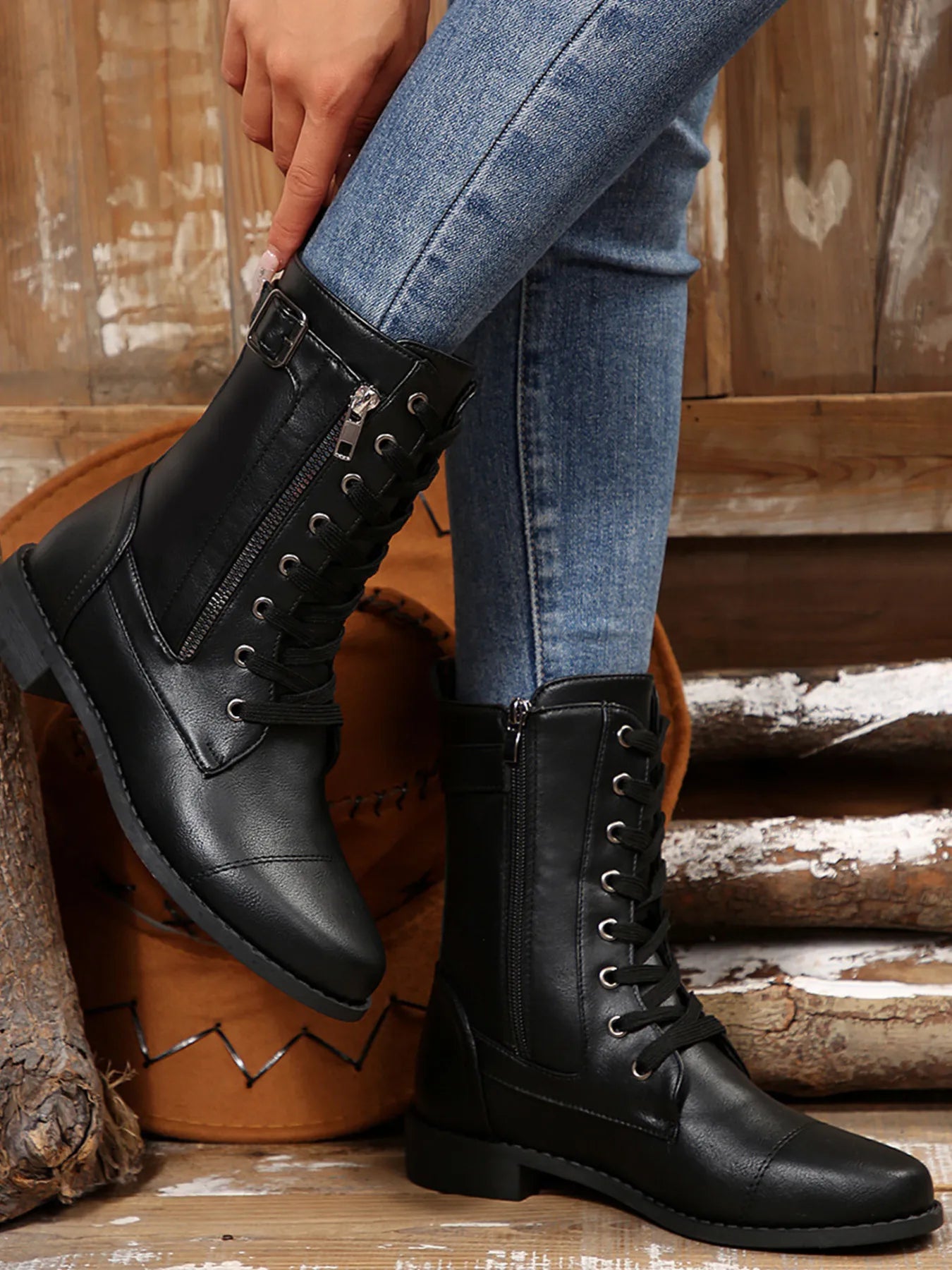 Lace Up Round Toe Boots - Velora Luxury Fashion