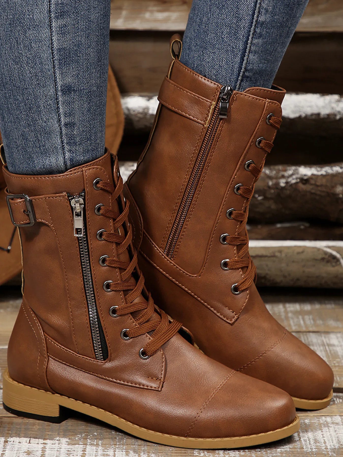 Lace Up Round Toe Boots - Velora Luxury Fashion