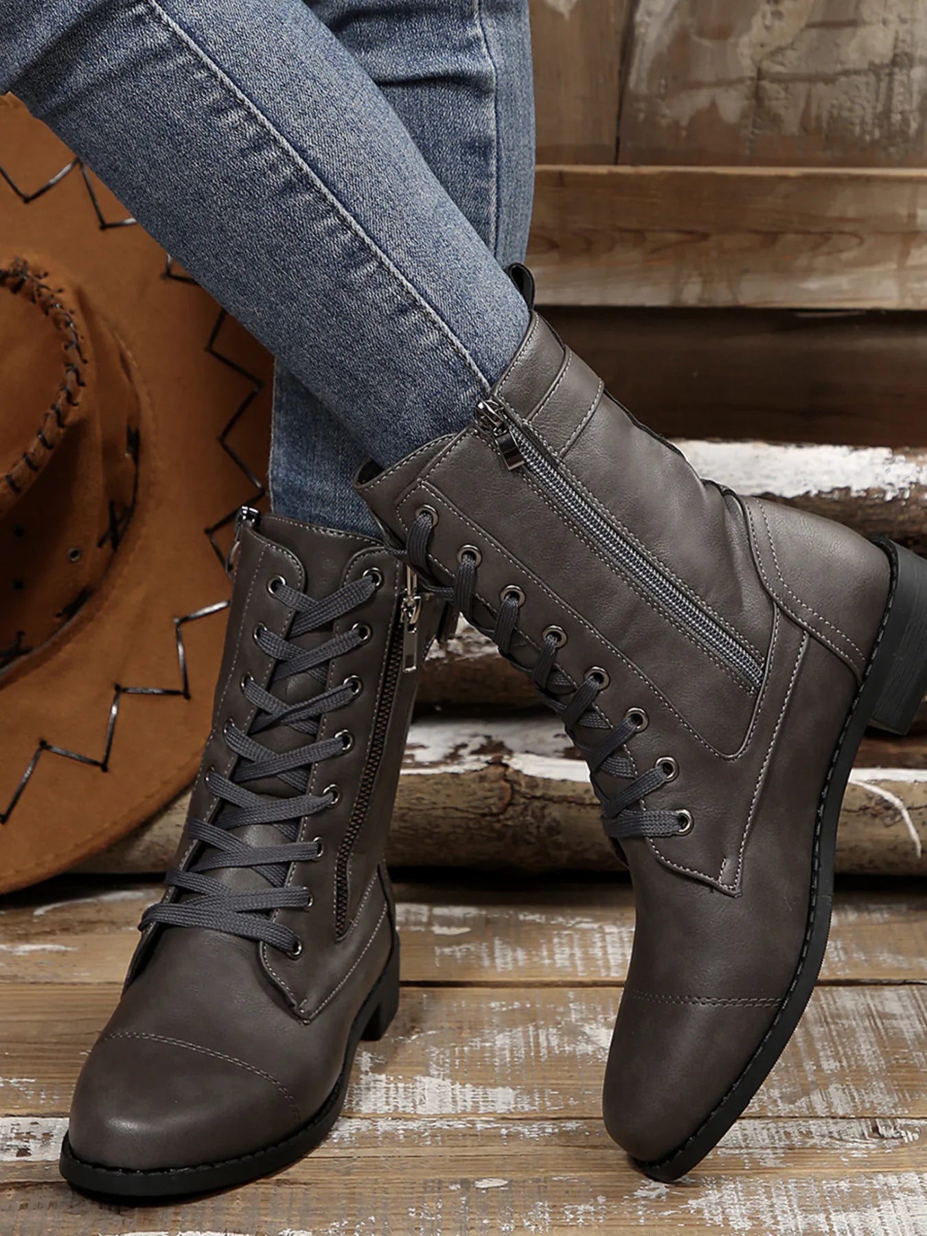 Lace Up Round Toe Boots - Velora Luxury Fashion