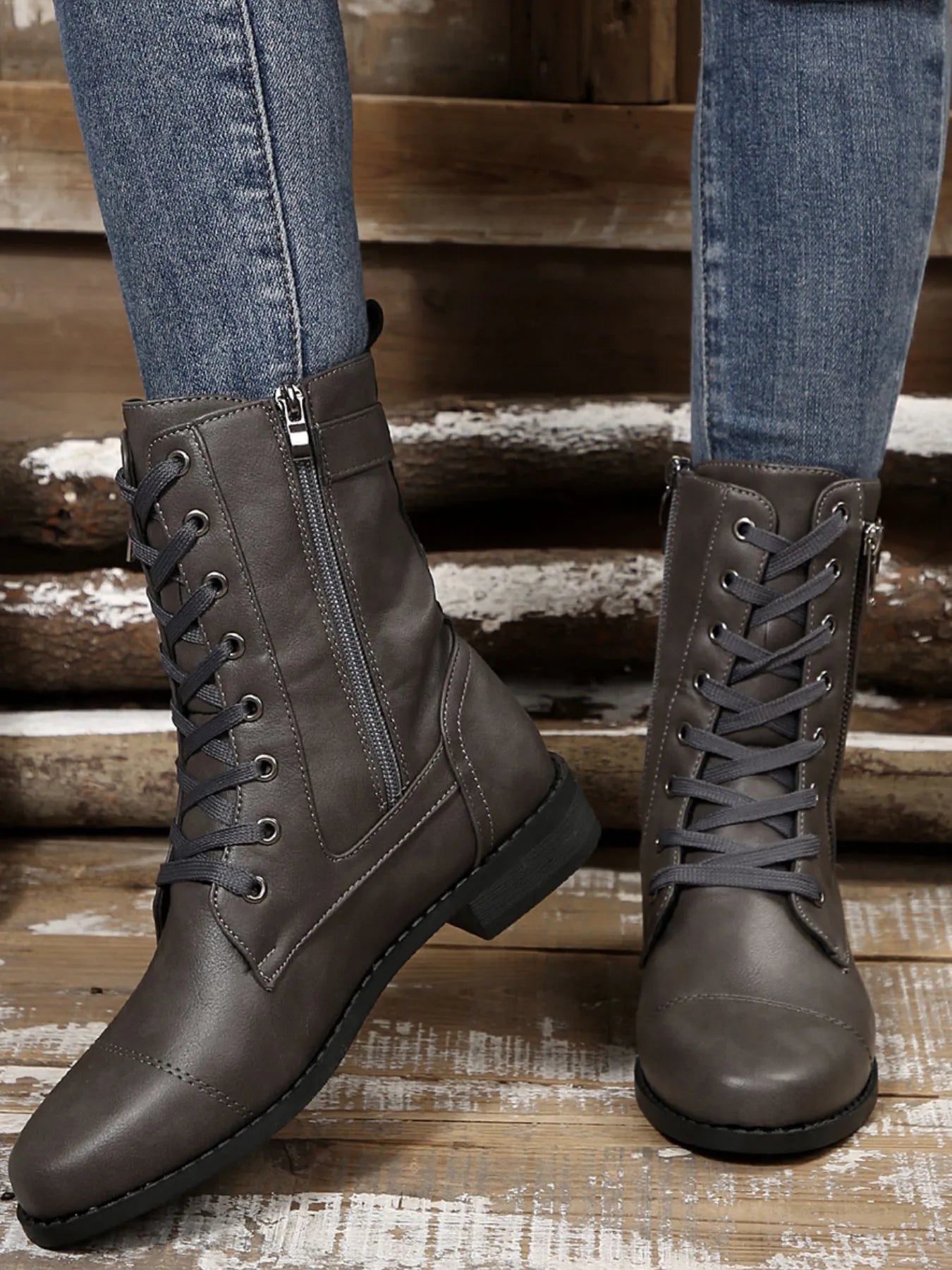 Lace Up Round Toe Boots - Velora Luxury Fashion