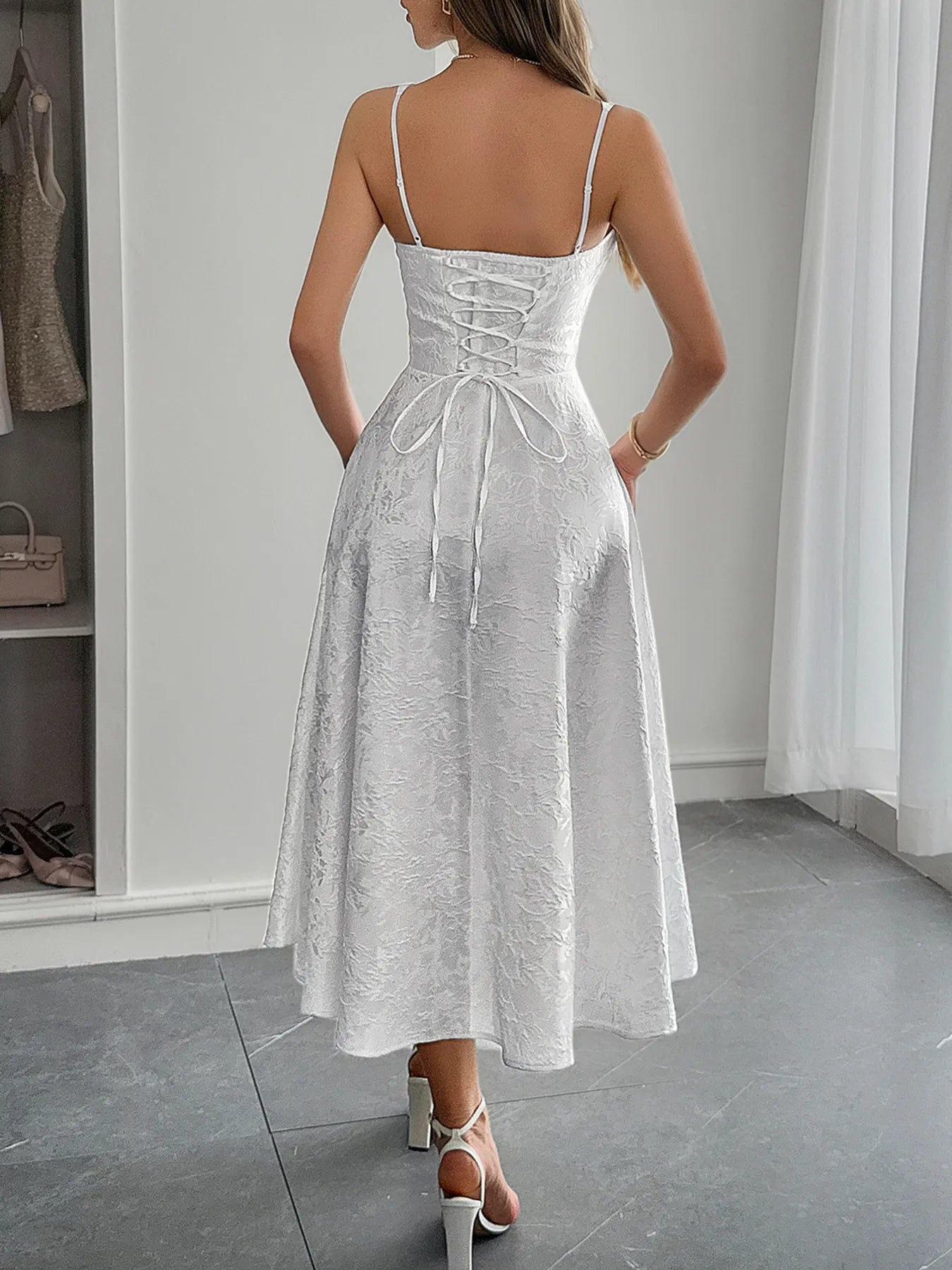 Lace-Up Sleeveless Midi Dress - Velora Luxury Fashion