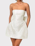 Lace-Up Sleeveless Satin Mini Dress with Bow - Velora Luxury Fashion