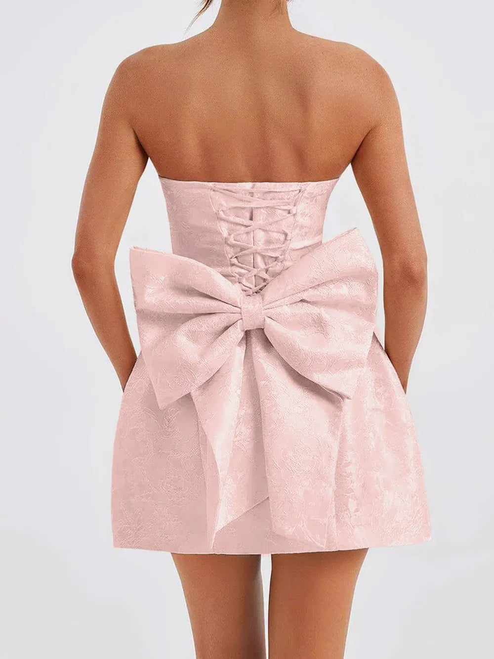 Lace-Up Sleeveless Satin Mini Dress with Bow - Velora Luxury Fashion