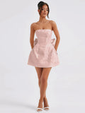 Lace-Up Sleeveless Satin Mini Dress with Bow - Velora Luxury Fashion