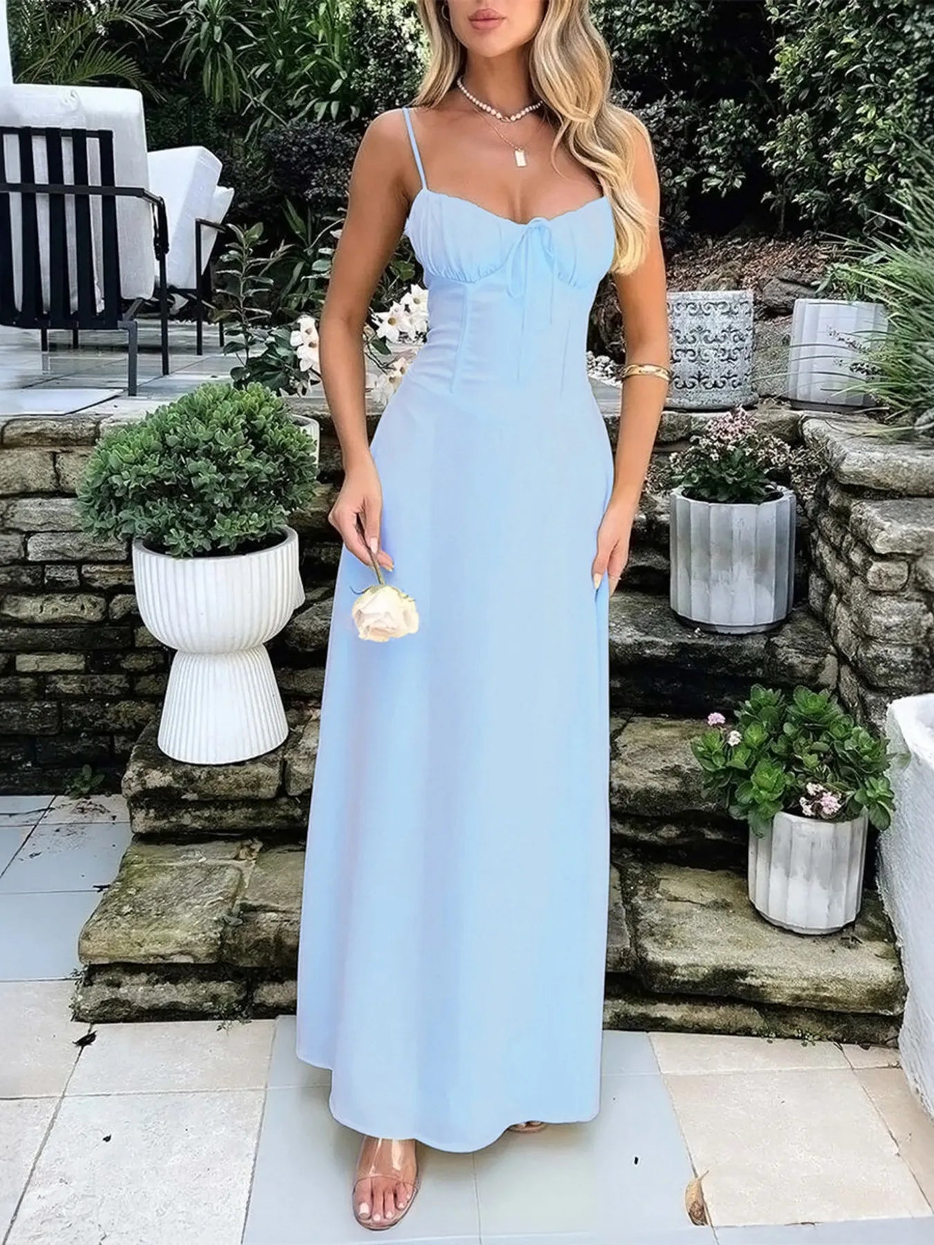 Lace-Up Solid Cami Dress - Velora Luxury Fashion