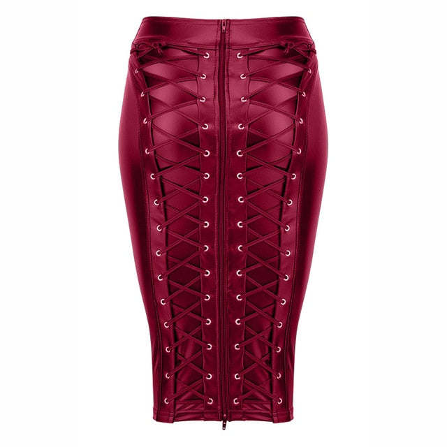 Lace Up Zip Mid Skirt - Velora Luxury Fashion