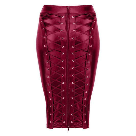 Lace Up Zip Mid Skirt - Velora Luxury Fashion