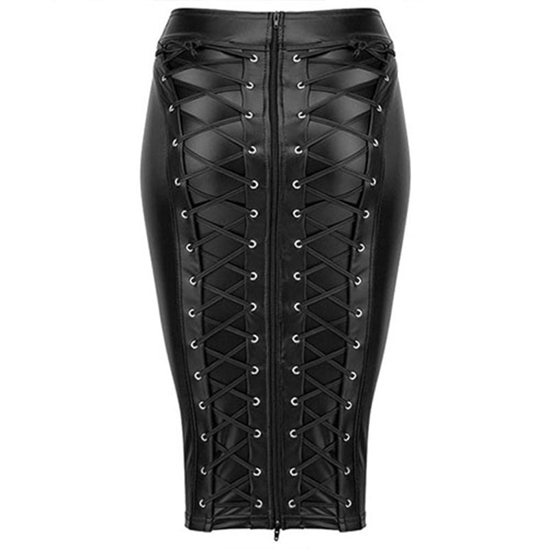 Lace Up Zip Mid Skirt - Velora Luxury Fashion