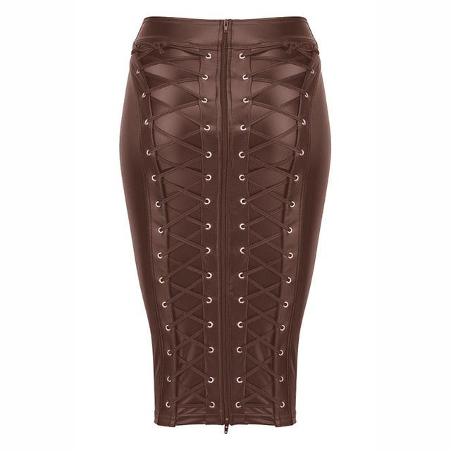 Lace Up Zip Mid Skirt - Velora Luxury Fashion