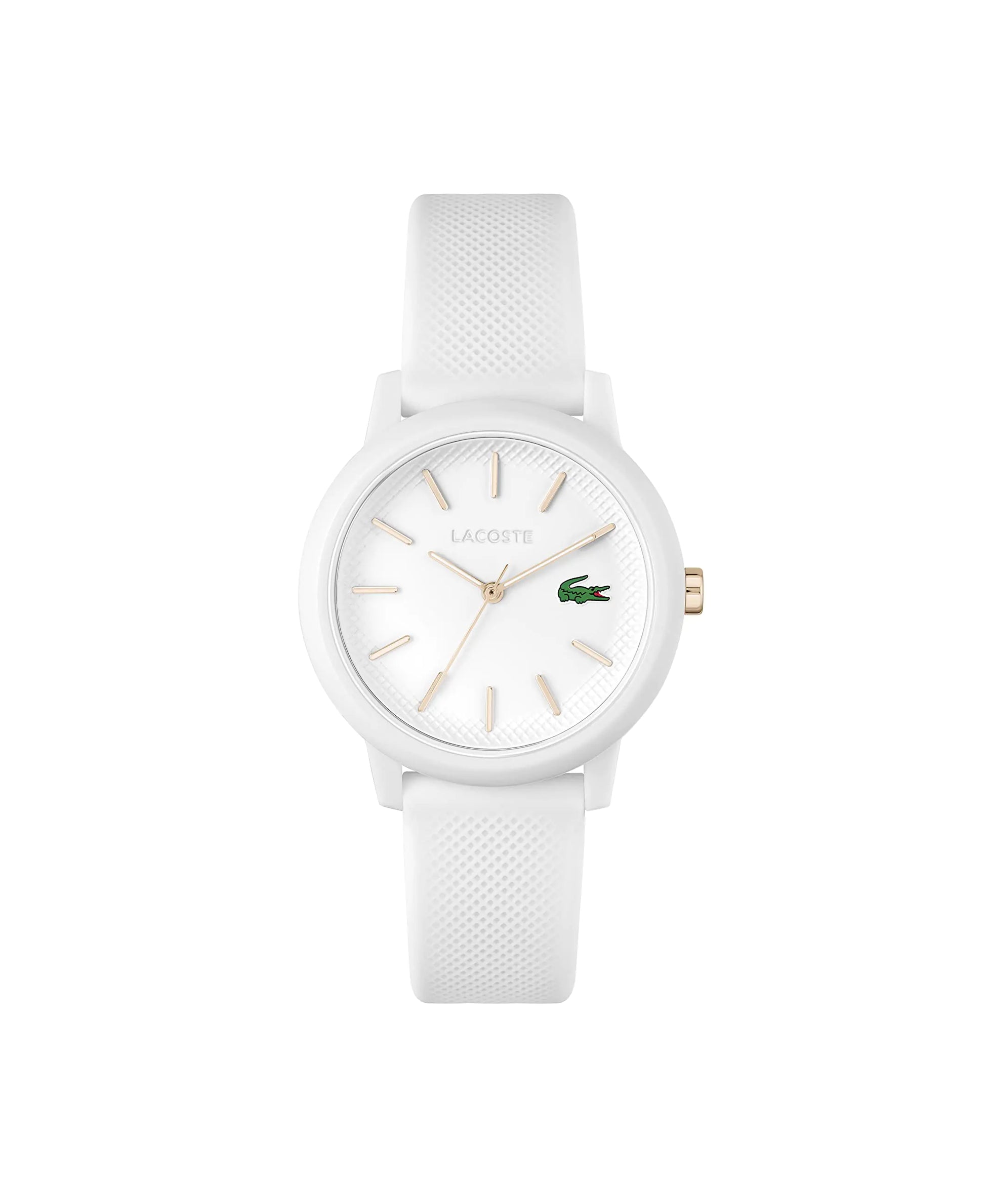 Lacoste 12.12 Womens TR90 Quartz Watch with White Rubber Strap White Gold (Model: 2001211) - Velora Luxury Fashion