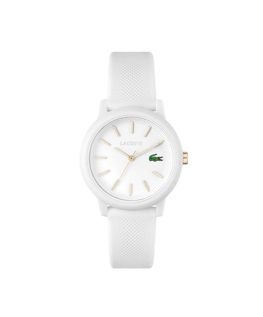 Lacoste 12.12 Womens TR90 Quartz Watch with White Rubber Strap White Gold (Model: 2001211) - Velora Luxury Fashion