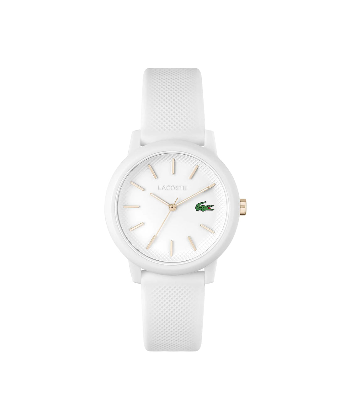 Lacoste 12.12 Womens TR90 Quartz Watch with White Rubber Strap White Gold (Model: 2001211) - Velora Luxury Fashion