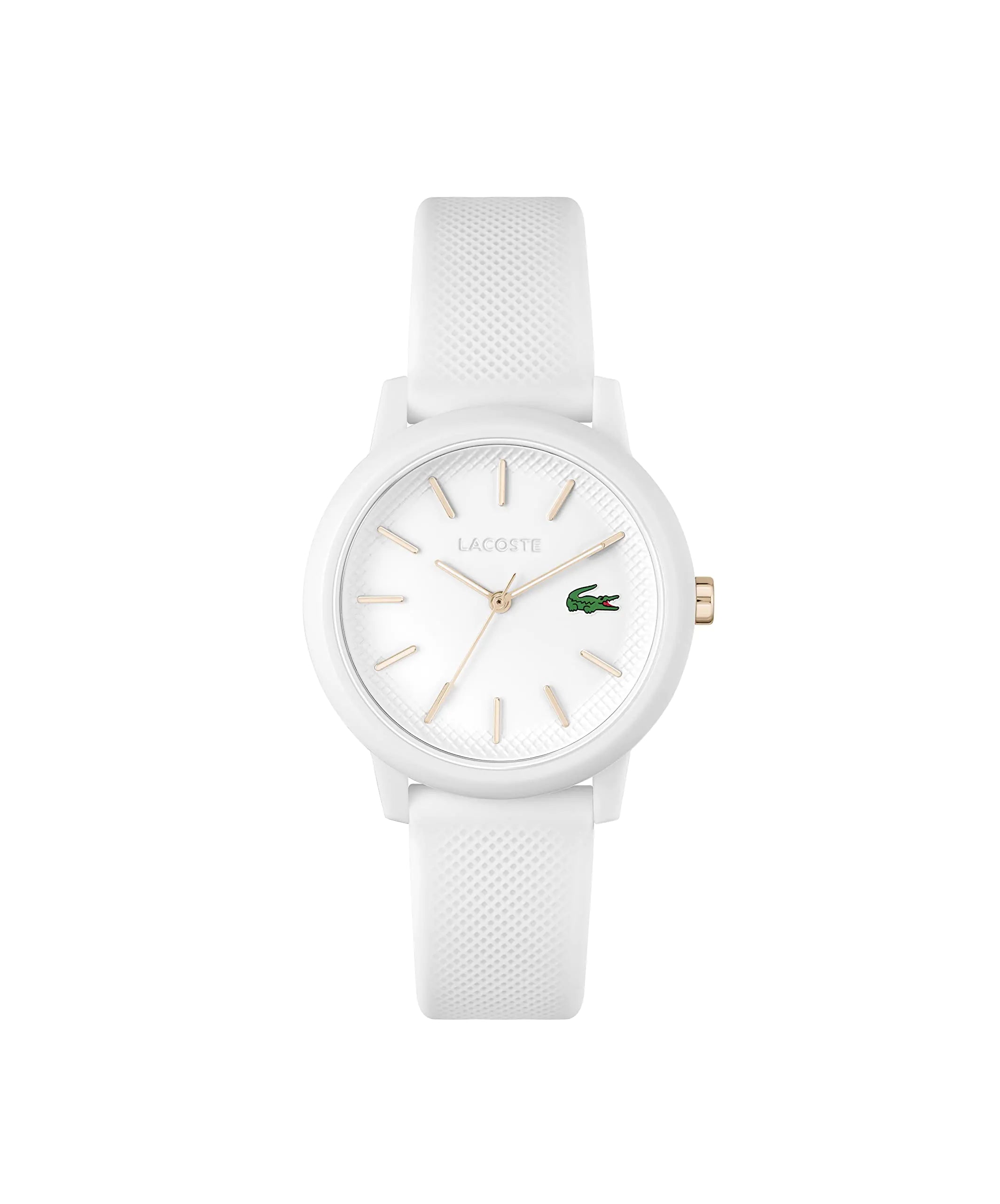 Lacoste 12.12 Womens TR90 Quartz Watch with White Rubber Strap White Gold (Model: 2001211) - Velora Luxury Fashion