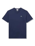 Lacoste Mens Big Fit V-Neck Pima T-Shirt 1XLB Navy Blue - Velora Luxury Fashion