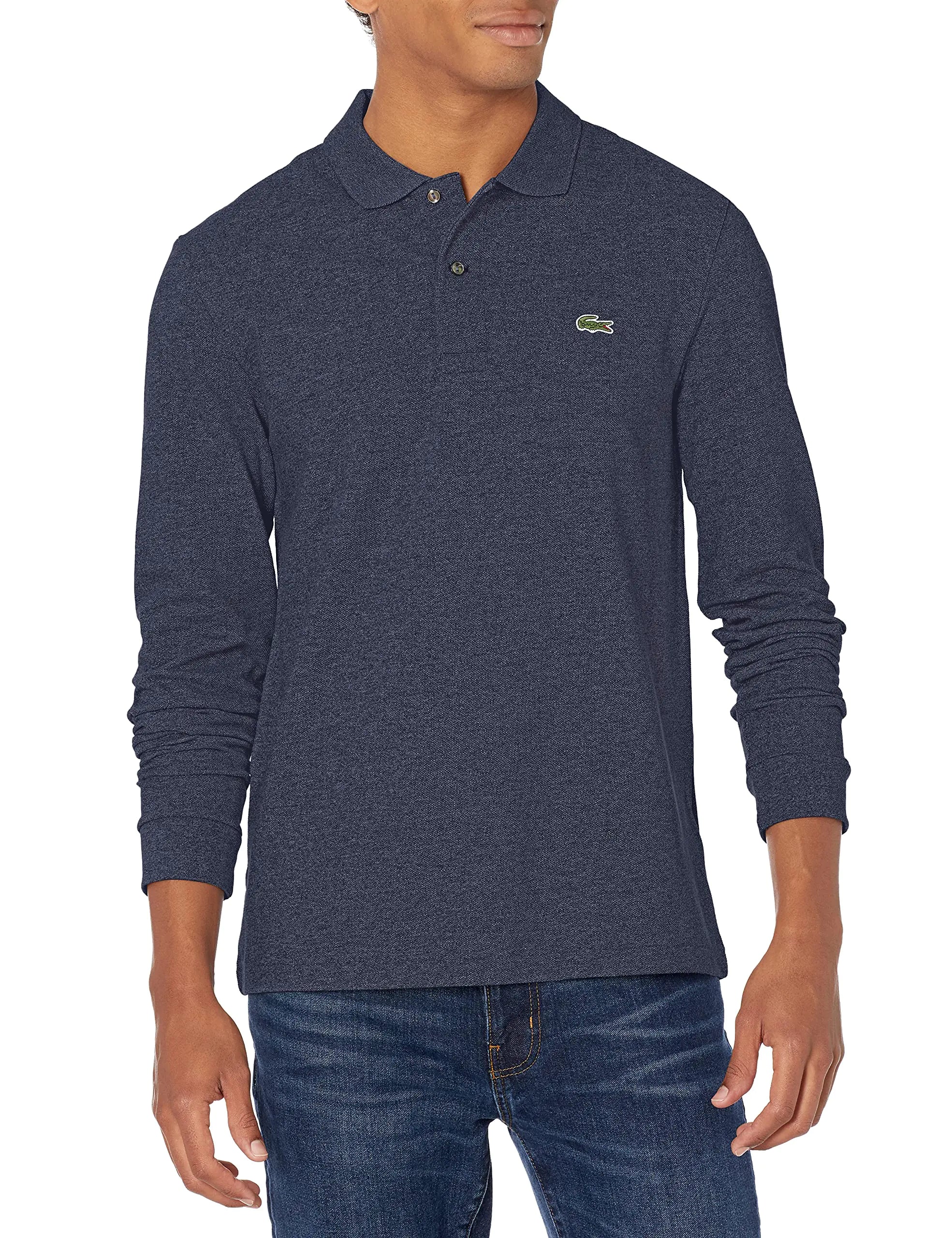 Lacoste Mens Long Sleeve Classic Chine Pique Polo Shirt Heather Nebula X-Small US - Velora Luxury Fashion