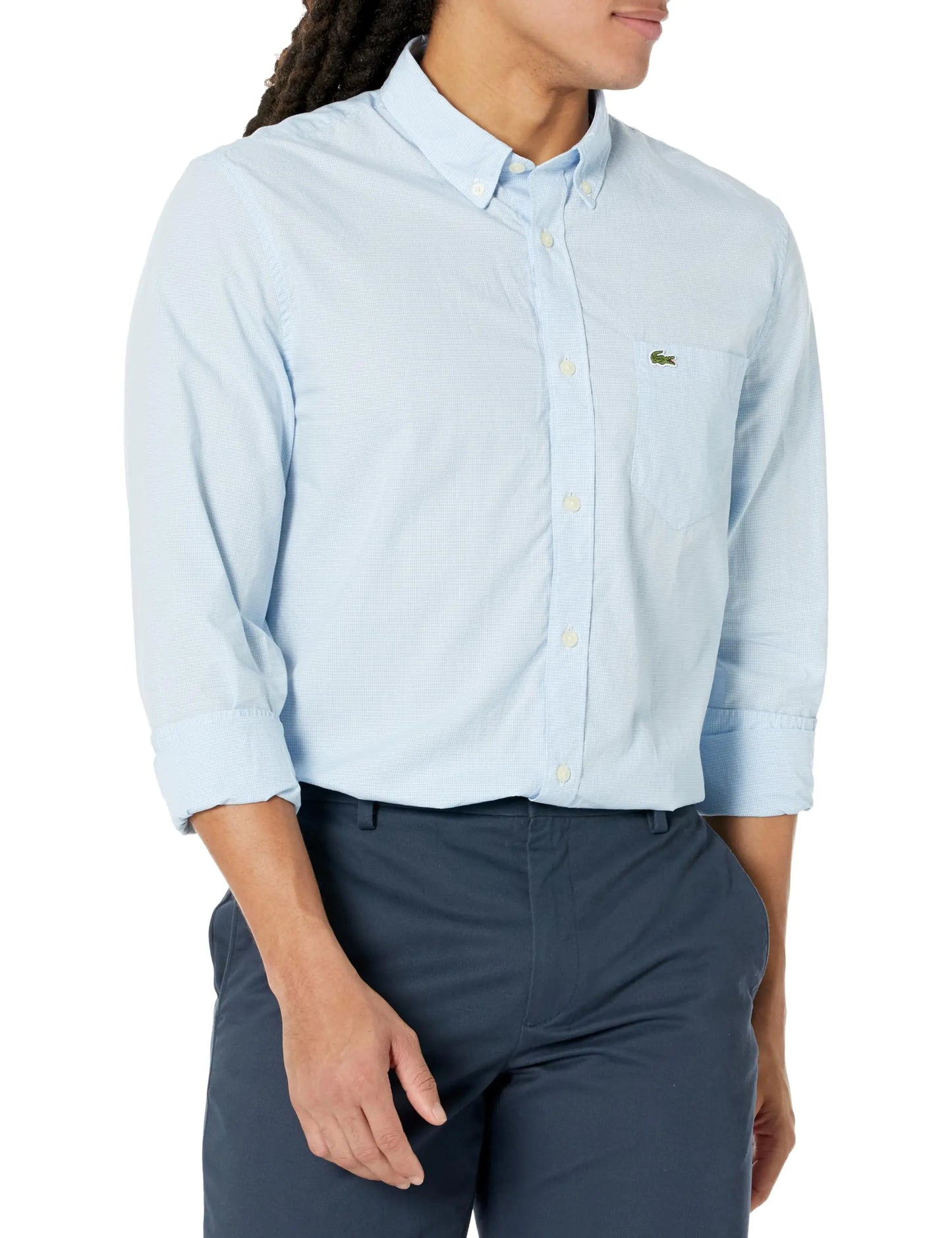 Lacoste Mens Long Sleeve Regular Fit Gingham Button Down Poplin Shirt - Velora Luxury Fashion