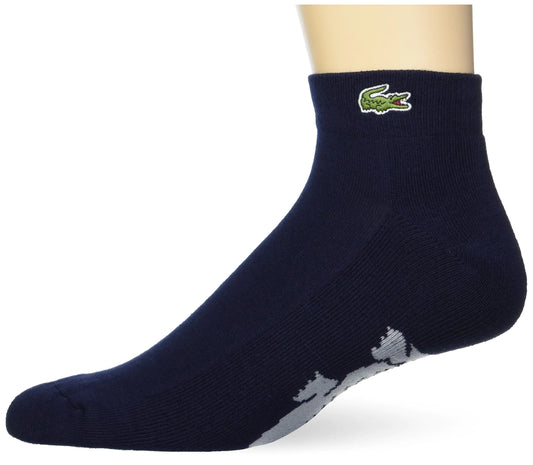 Lacoste Mens Performance Graphic Ankle Socks Navy Blue/Silver Chine Medium - Velora Luxury Fashion