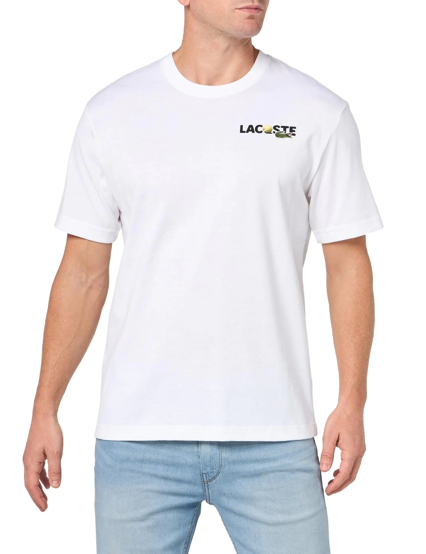 Lacoste Mens Short Sleeve Classic Fit Tee Shirt W/Graphics On Back White M - Velora Luxury Fashion