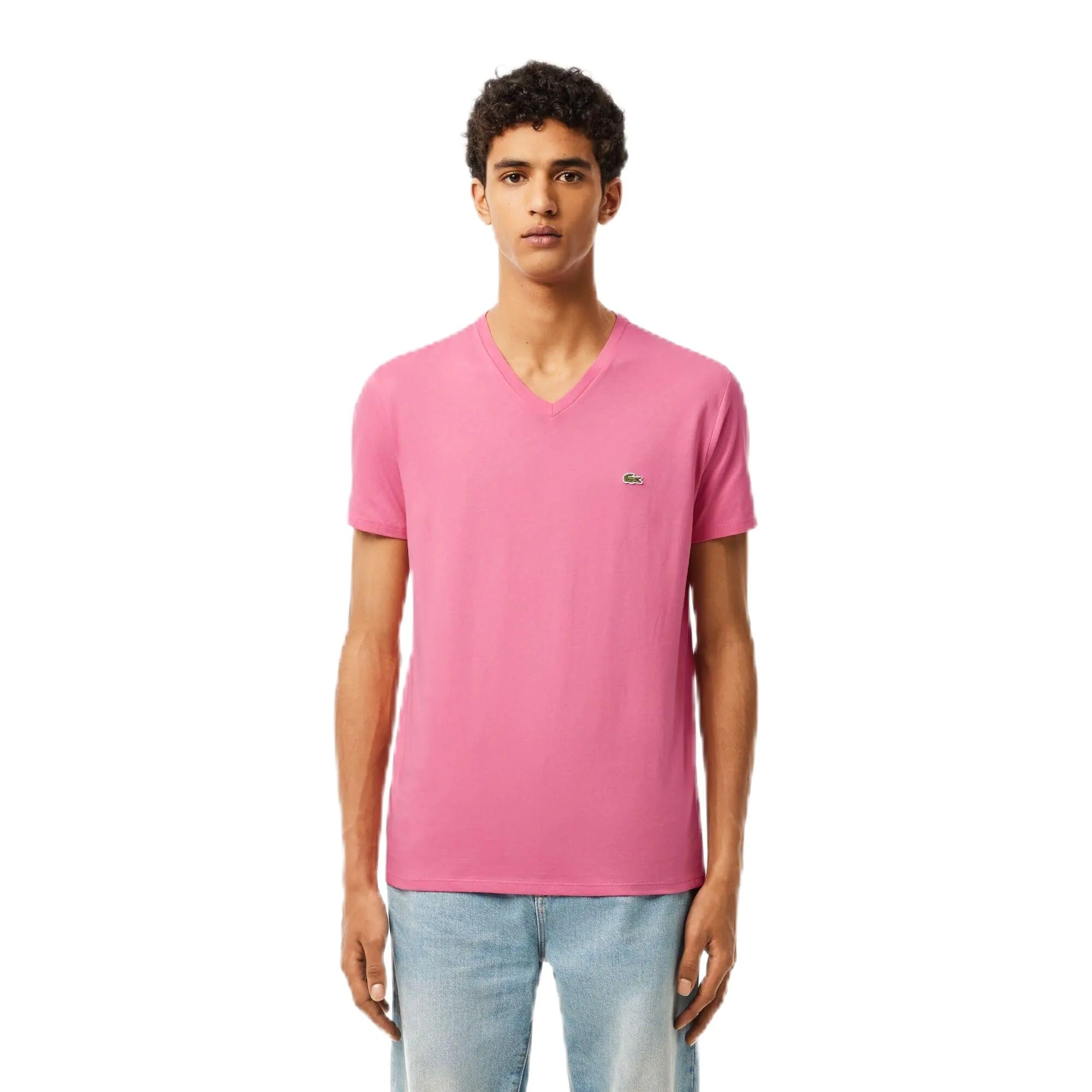 Lacoste Mens V Neck Cotton Pima T-Shirt RESEDA Pink 7 - Velora Luxury Fashion