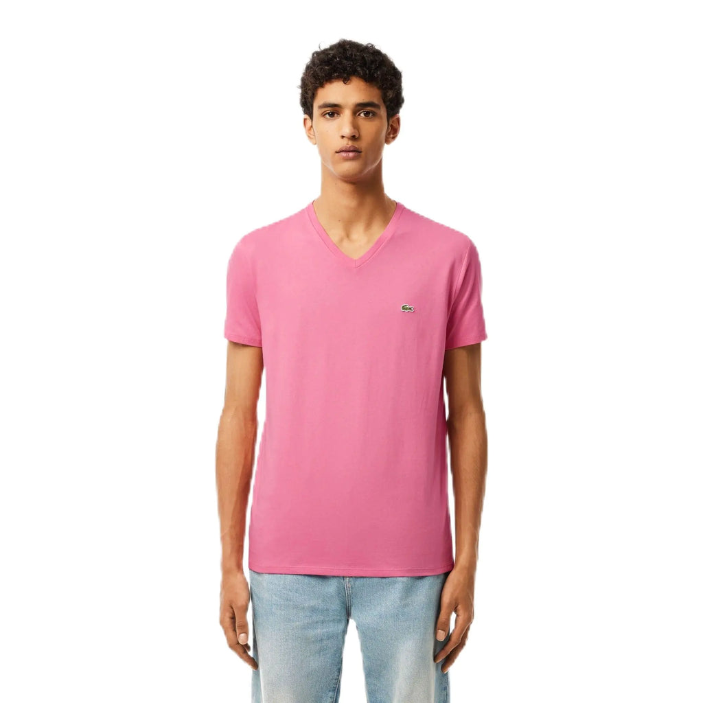 Lacoste Mens V Neck Cotton Pima T-Shirt RESEDA Pink 7 - Velora Luxury Fashion