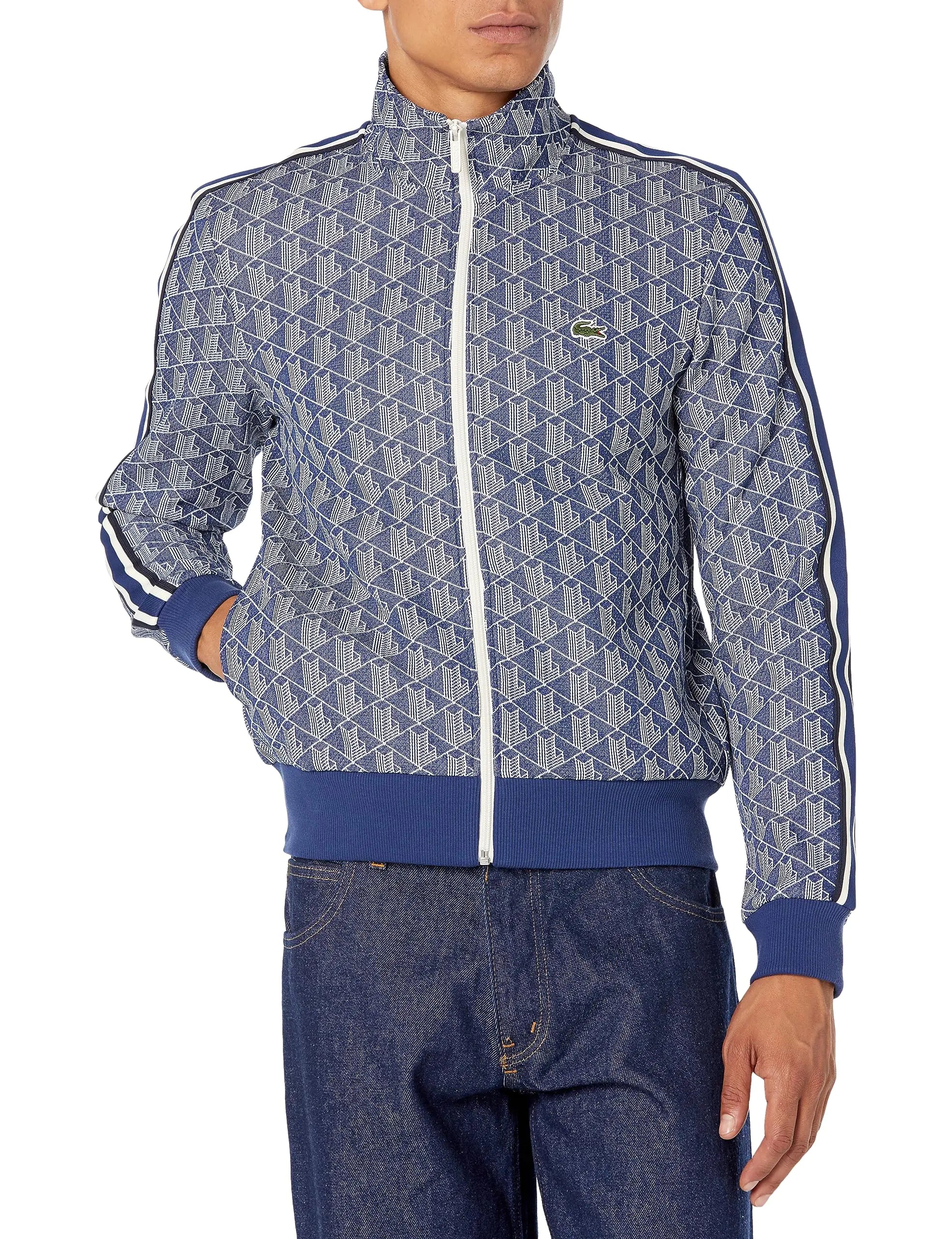 Lacoste Mens Vintage Fit Printed Full Zip Sweatshirt 4X-Large - Velora Luxury Fashion