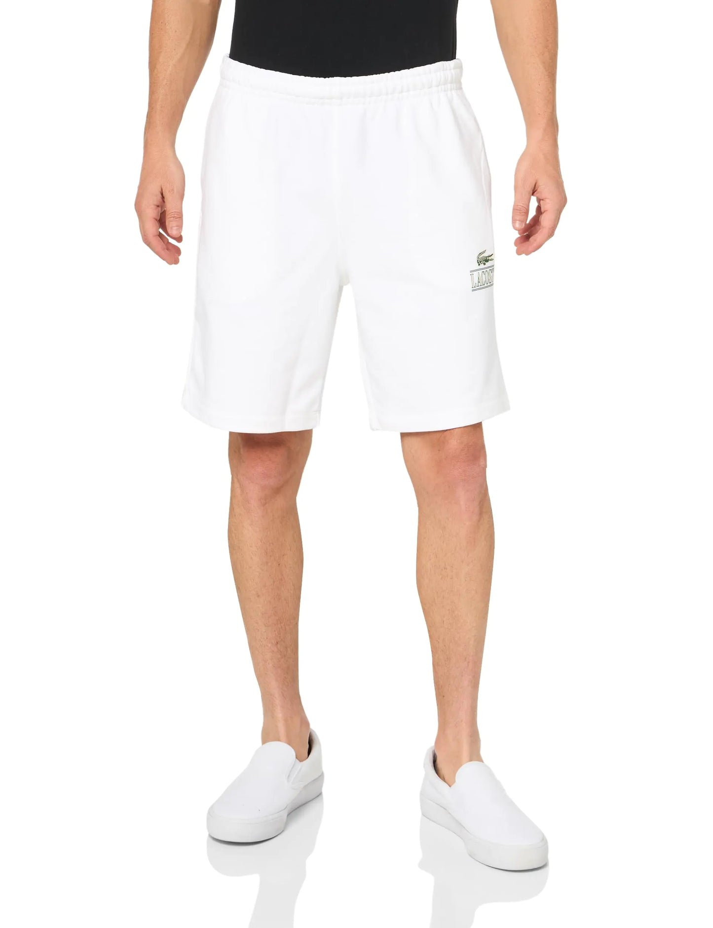 Lacoste Unisex Signature Print Fleece Shorts White - Velora Luxury Fashion
