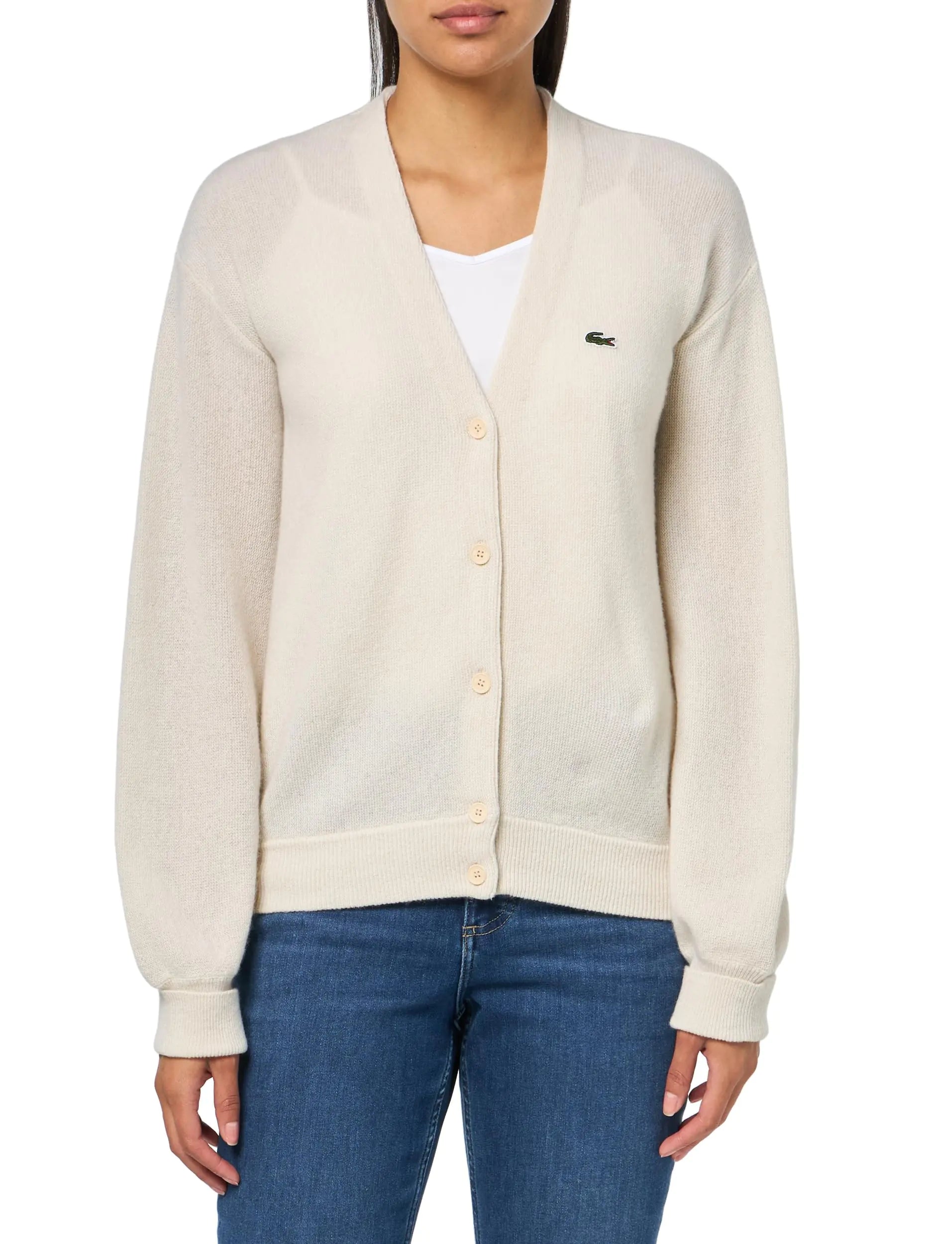 Lacoste WomensCashmere CardiganCream40 - Velora Luxury Fashion