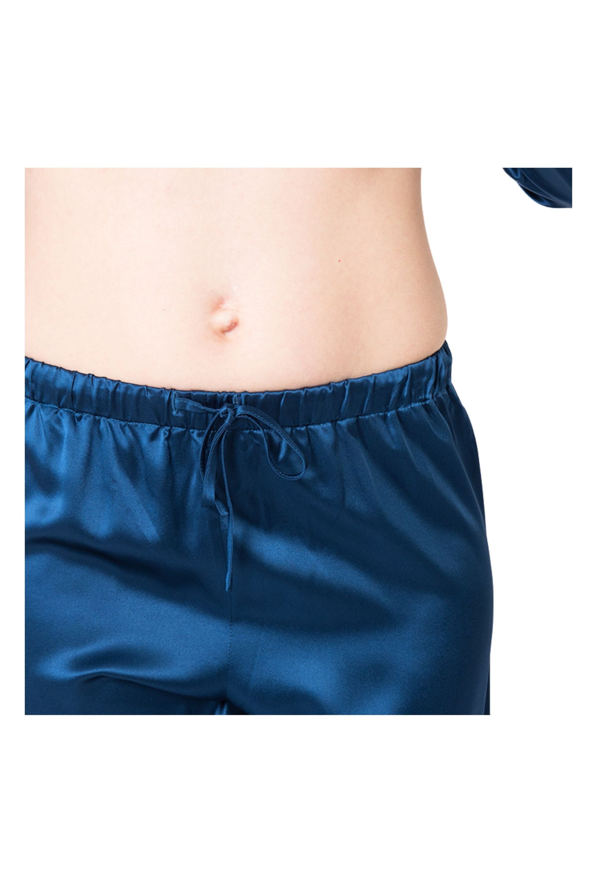 Women's Mulberry Silk Pajama Set Navy Blue Forsters Finery