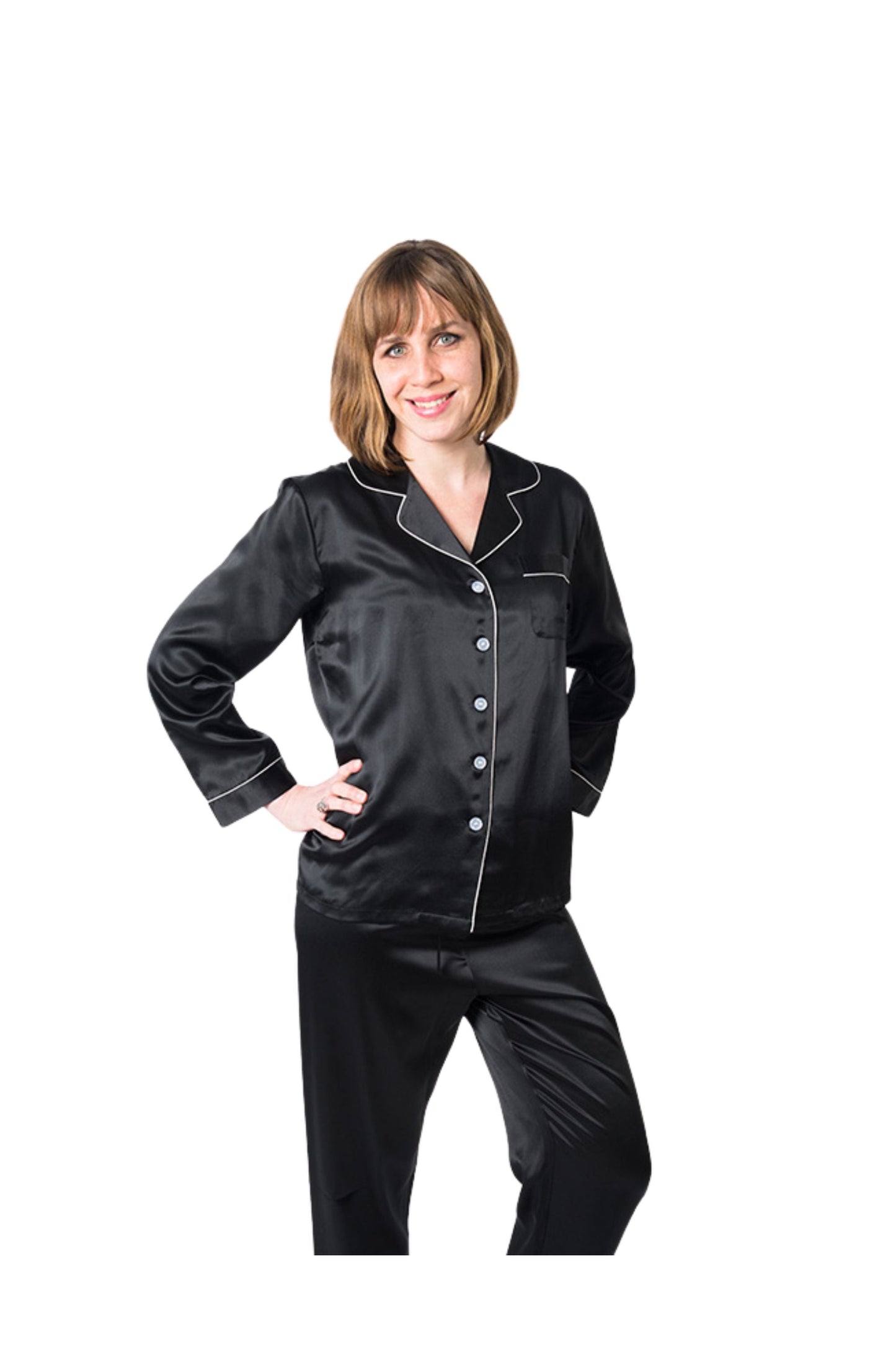 Women's Mulberry Silk Pajama Set Black Forsters Finery