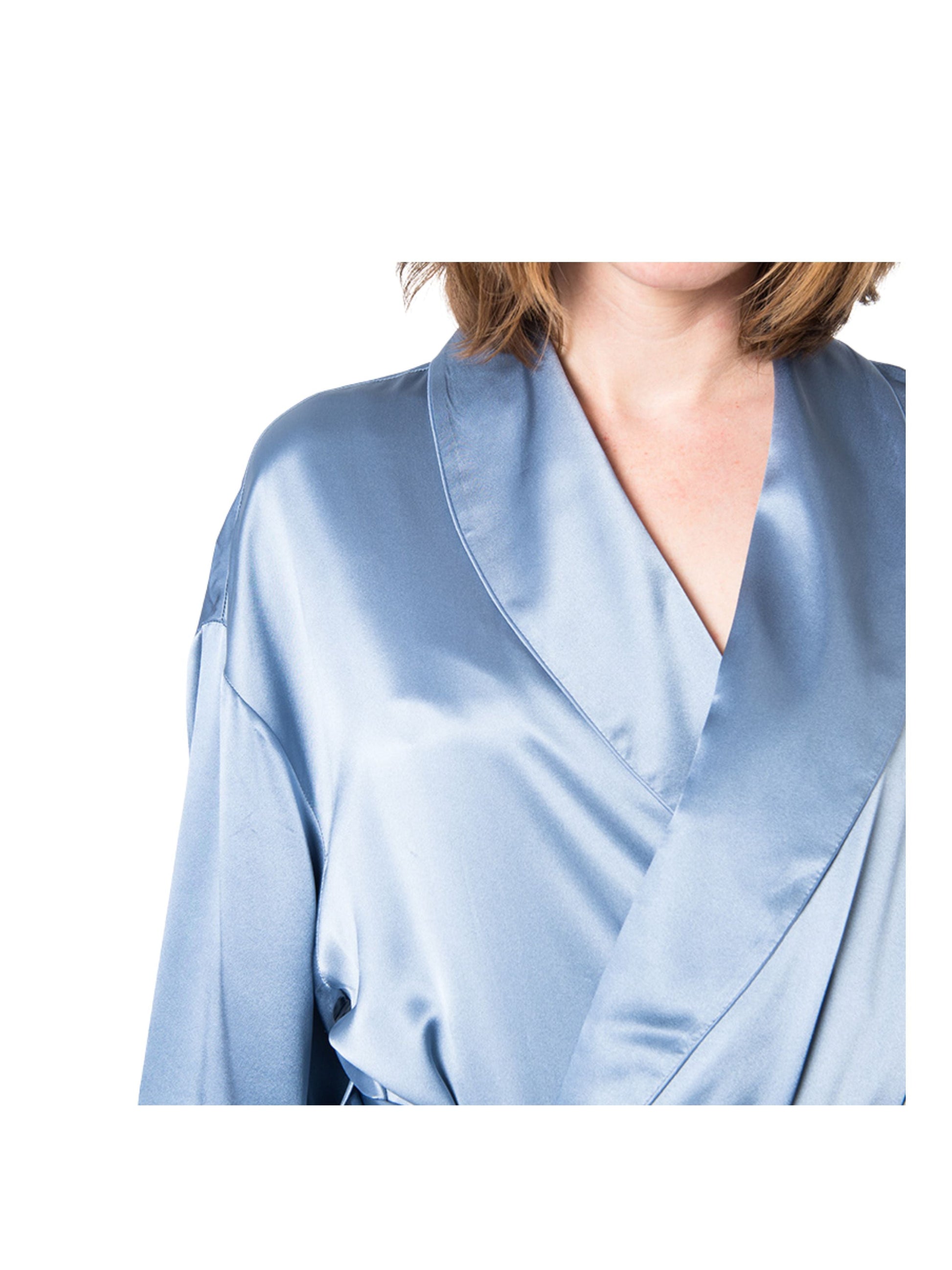 Women's  Mulberry Silk Robe Twilight Blue Forsters Finery