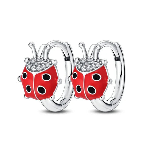 Ladybug Sterling Silver Hoop Earrings With Cubic Zirconia - Velora Luxury Fashion