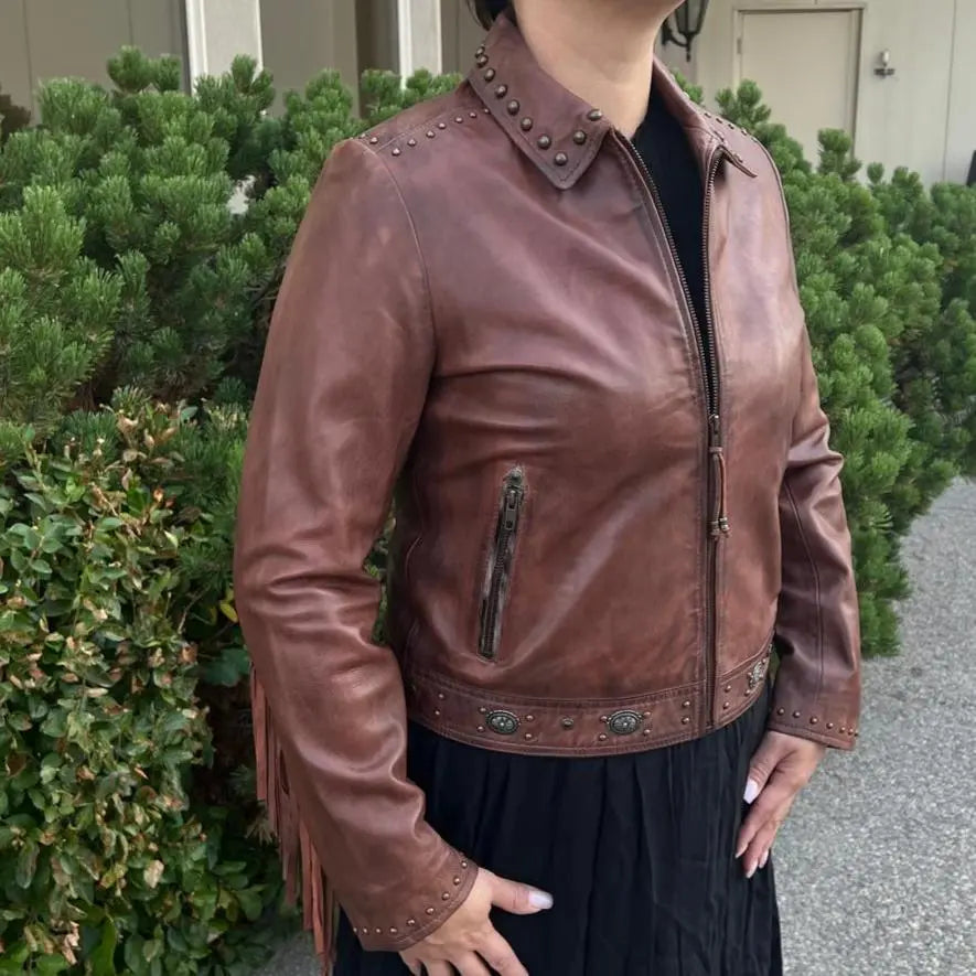 Leather Western Jacket with Fringe - Velora Luxury Fashion