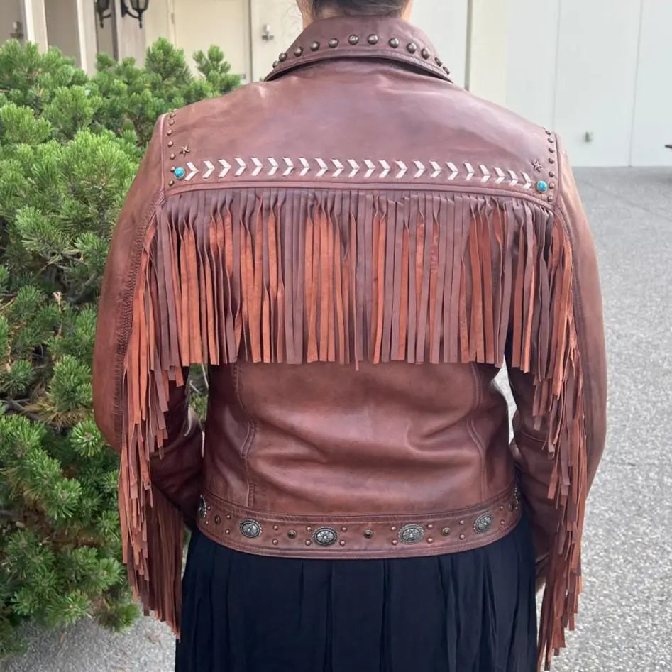 Leather Western Jacket with Fringe - Velora Luxury Fashion