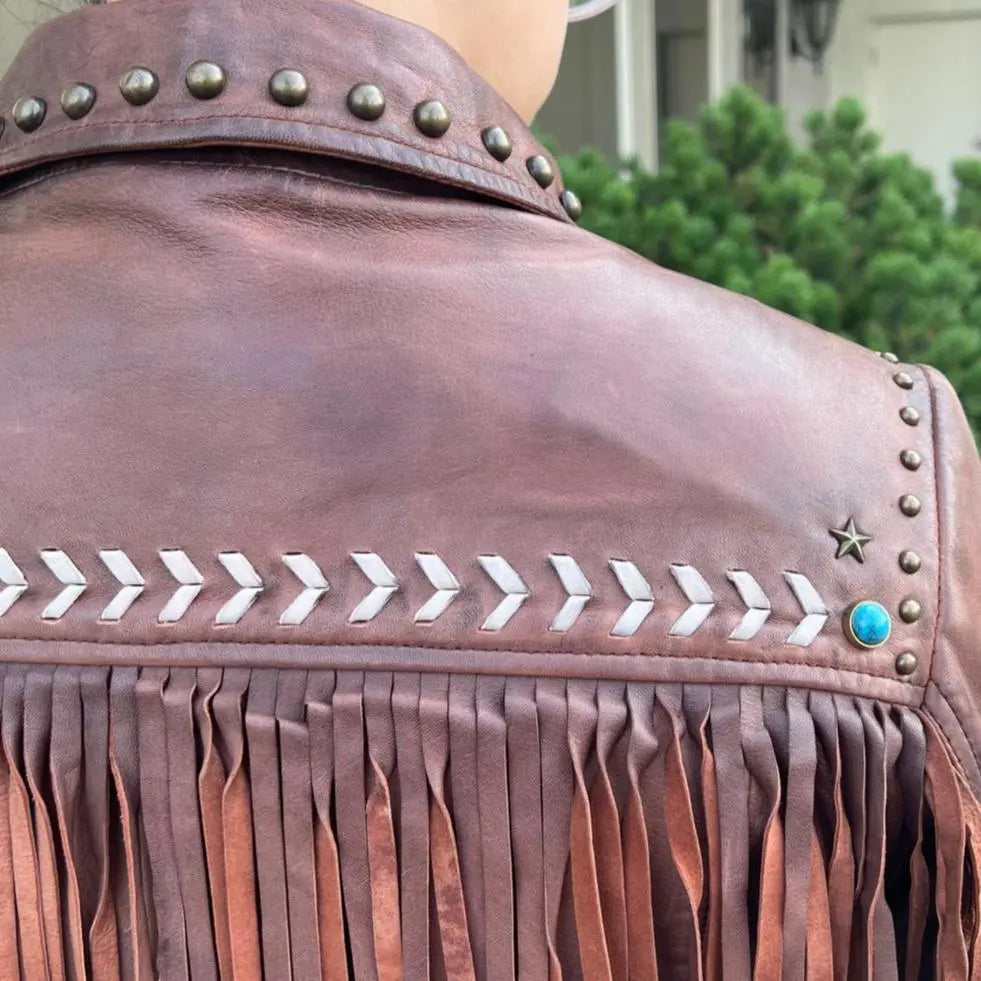 Leather Western Jacket with Fringe - Velora Luxury Fashion